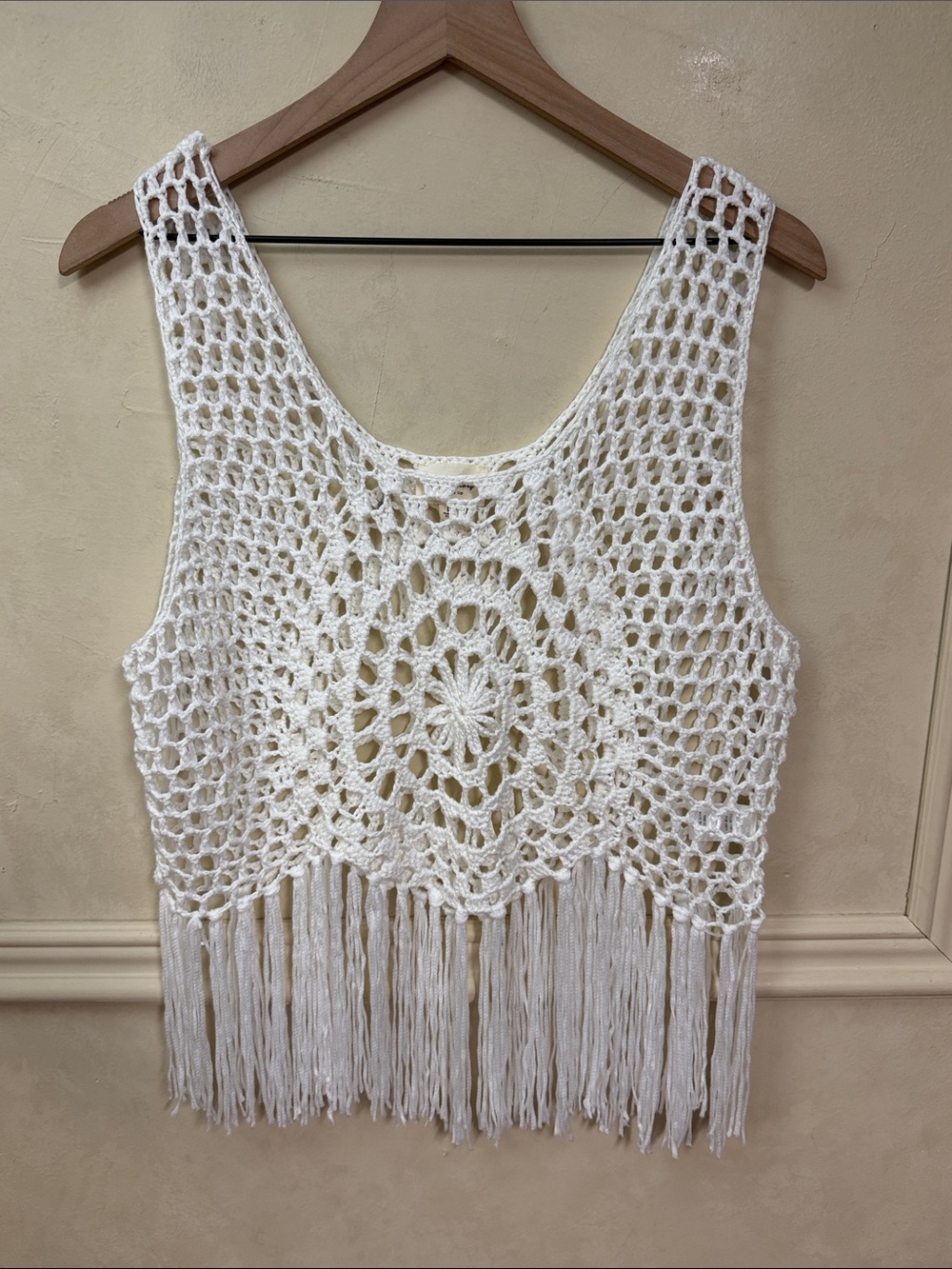bohemian-style crochet fringe crop top by 1.4.3. Story by Line Up
